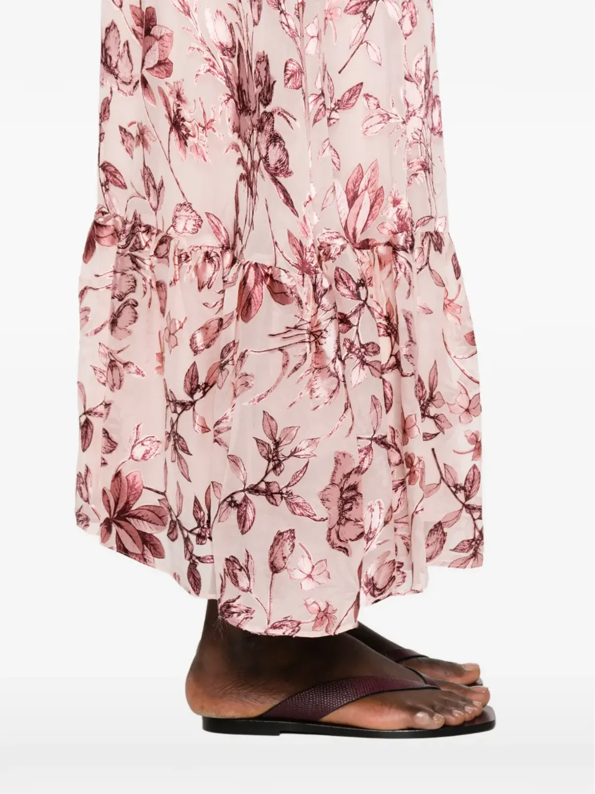 alice + olivia ピンクのスティービー花柄フリル付きマキシスカート - 画像5