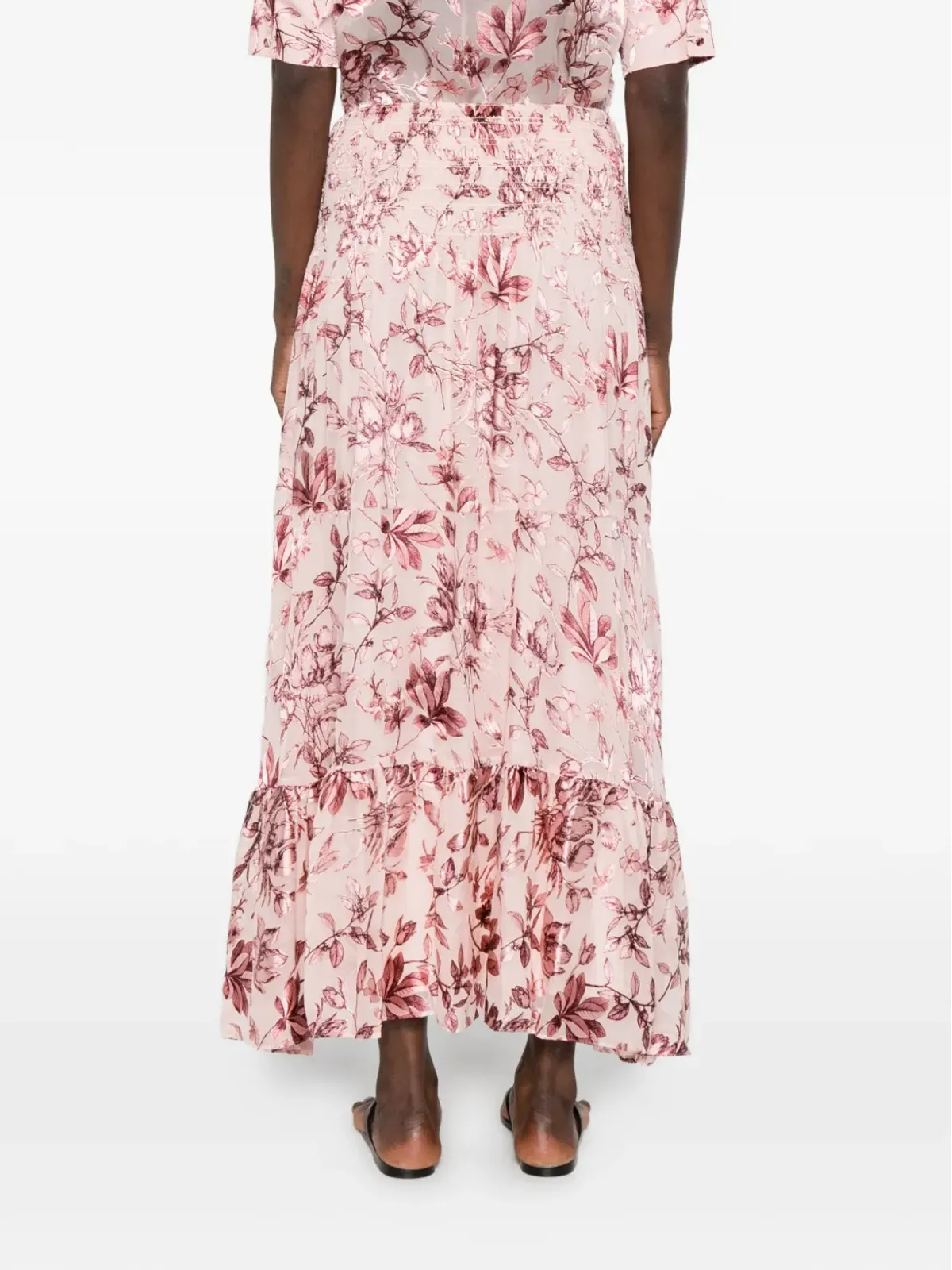 alice + olivia ピンクのスティービー花柄フリル付きマキシスカート - 画像4