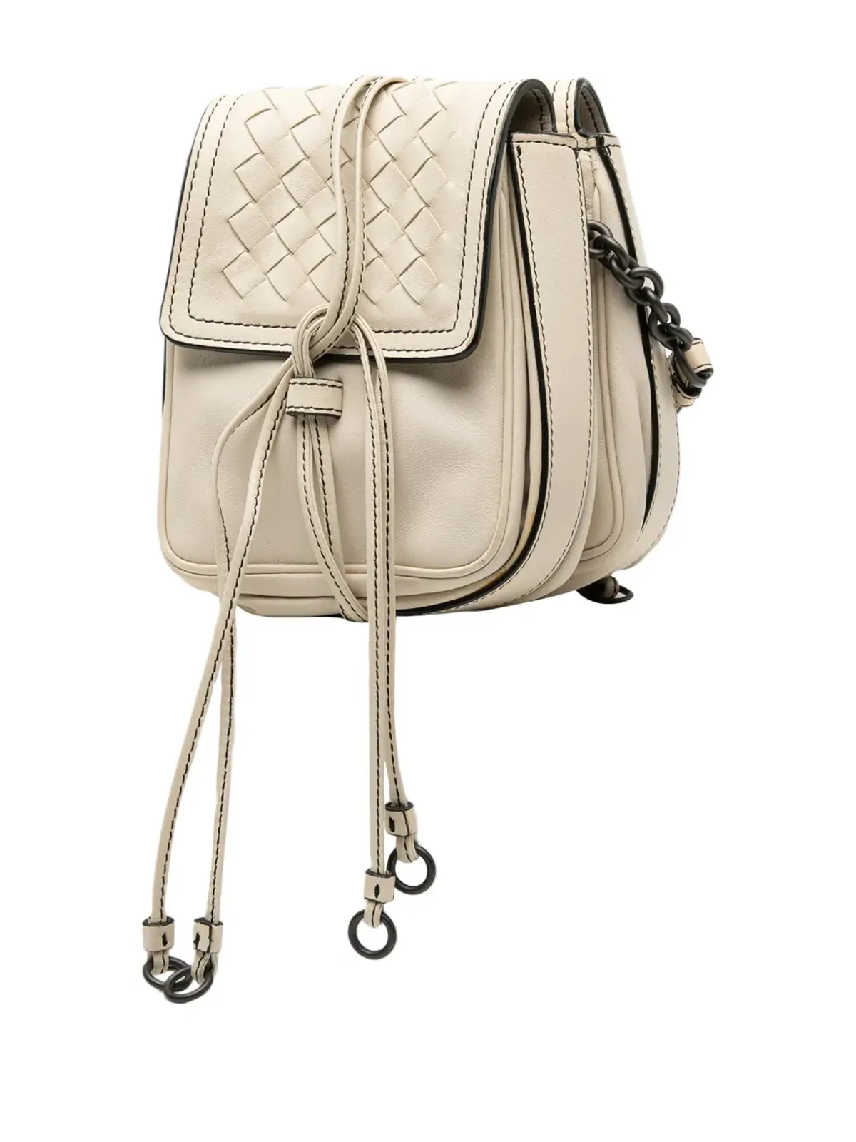 Bottega Veneta ビンテージ ナパレザー イントレチャート ダブルサイドフラップ クロスボディバッグ（ホワイト） - 画像3