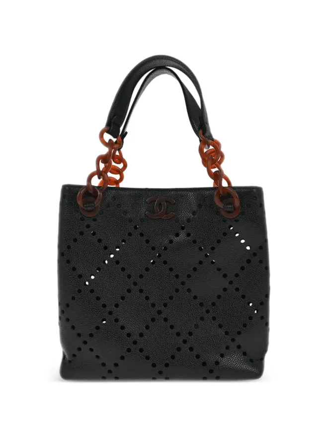 CHANEL Pre-Owned CHANEL Pre-Owned 2003 パーフォレーテッド チェーン トートバッグ - ブラックの商品画像