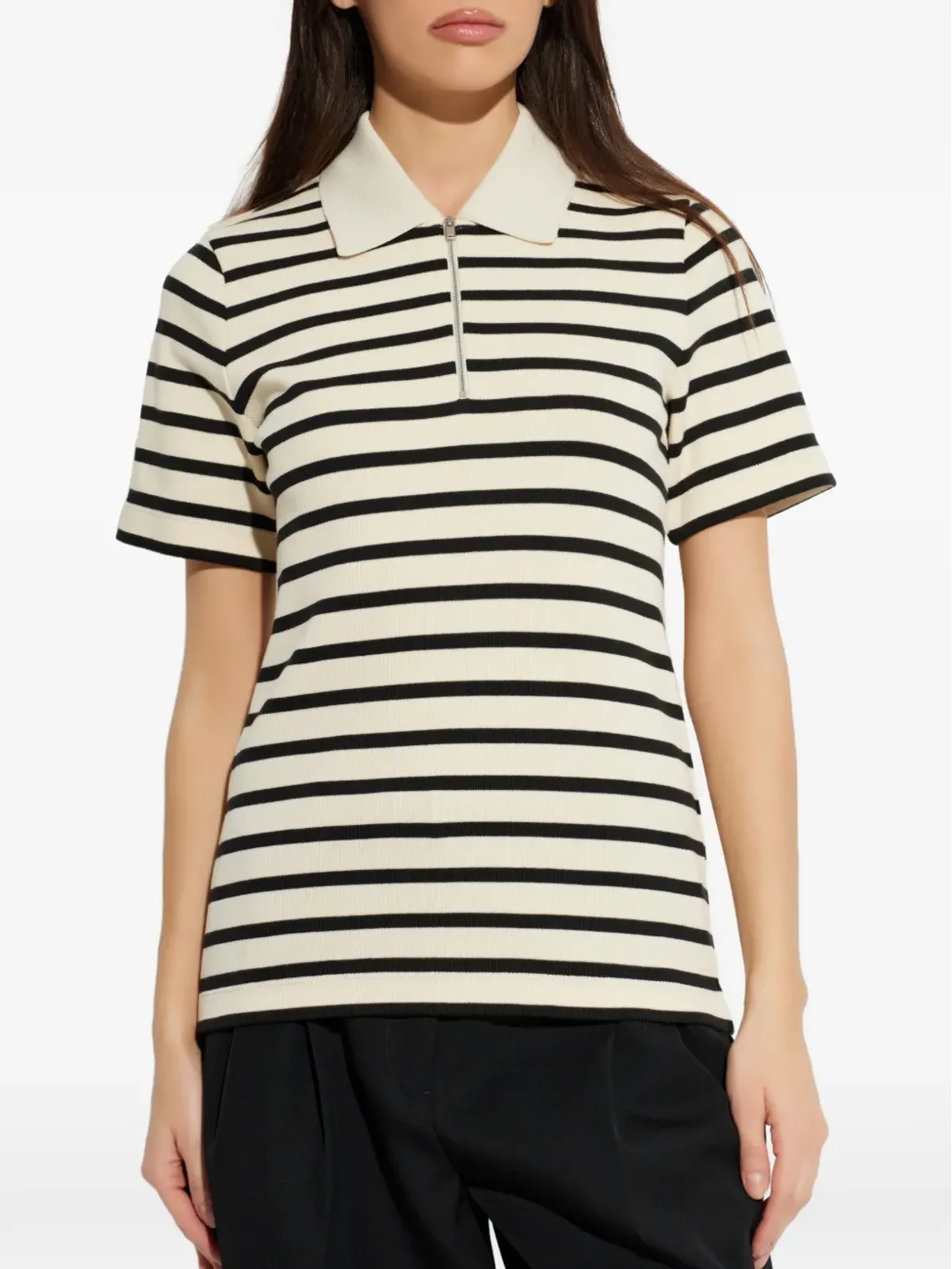 JIL SANDER+ ストライプ柄ジップアップポロトップ - 画像3