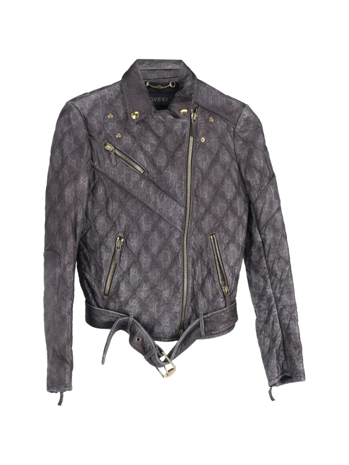 Gucci Pre-Owned モノグラム バイカーレザー ジャケット - グレー - 画像1