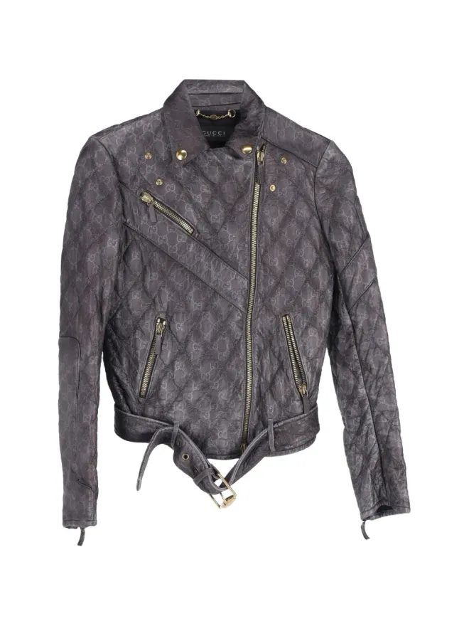 Gucci Pre-Owned Gucci Pre-Owned モノグラム バイカーレザー ジャケット - グレーの商品画像