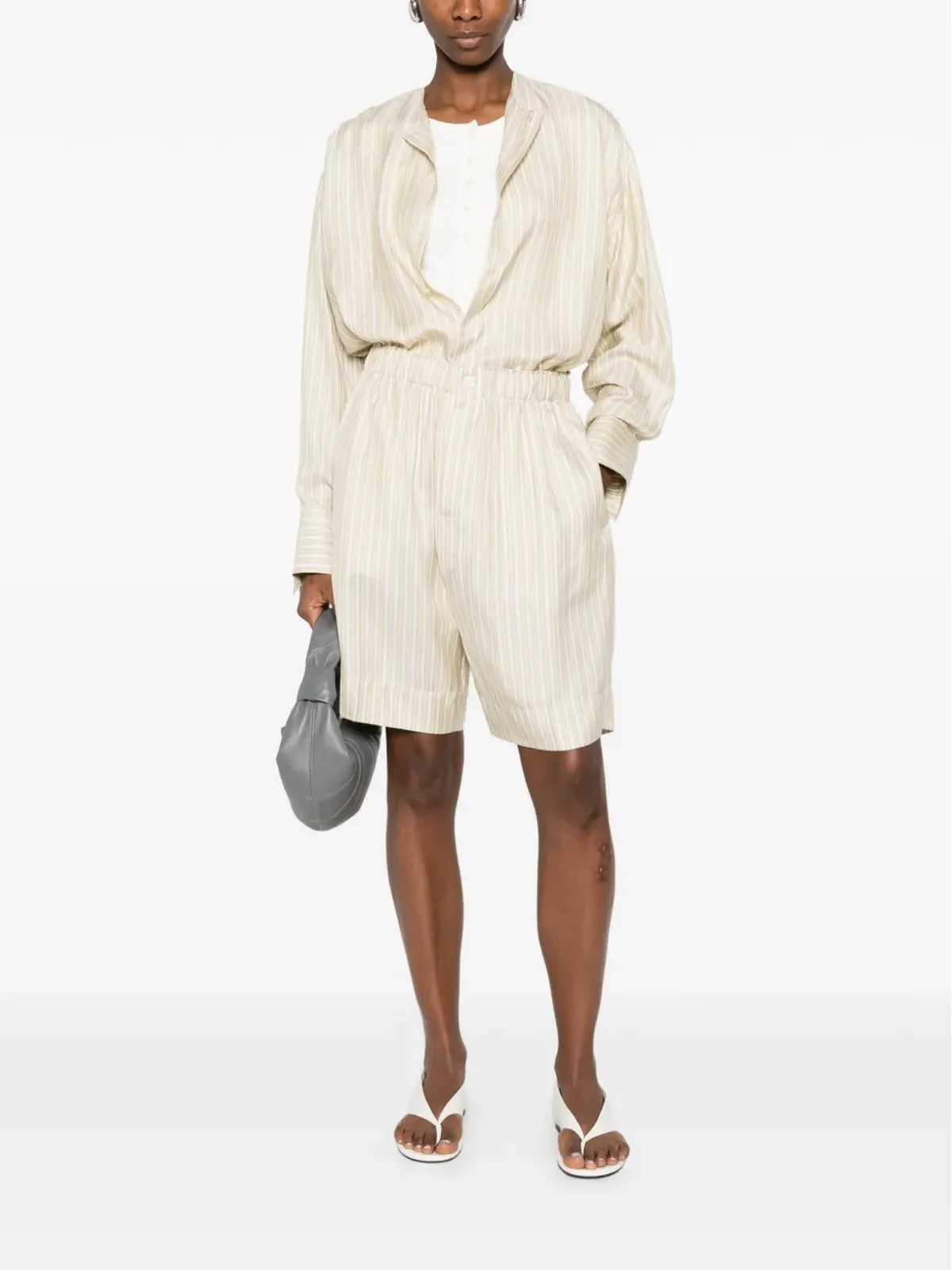 Carven 襟なしストライプシャツ - 画像2