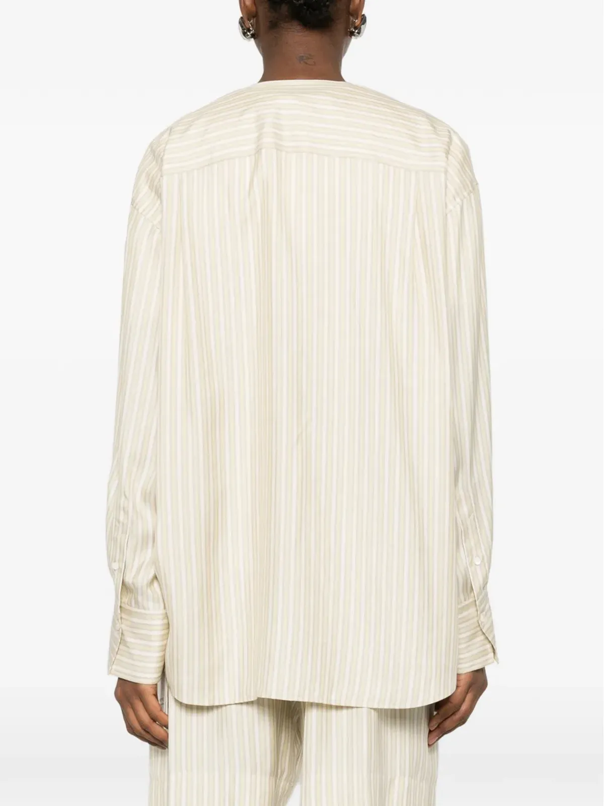 Carven 襟なしストライプシャツ - 画像4