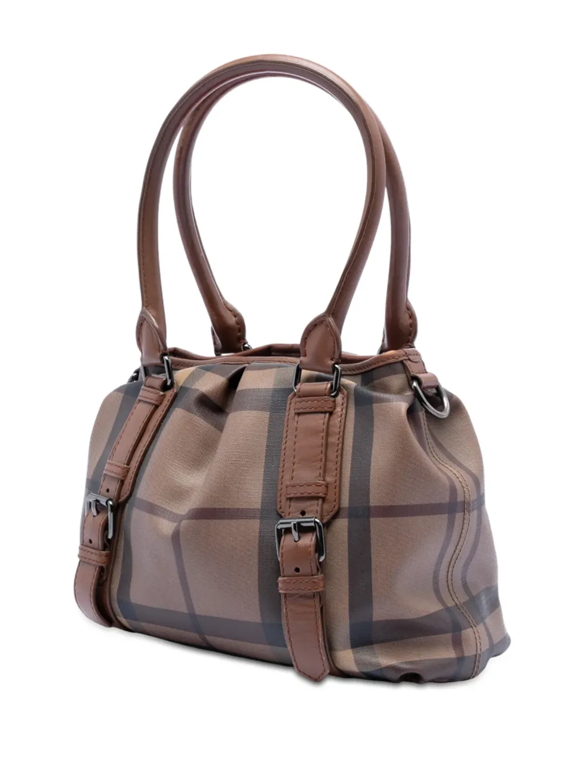 Burberry ビンテージ ノースフィールド・サッチェル（スモークチェック・コーティッドキャンバス、レザー トリム） - ブラウン - 画像3