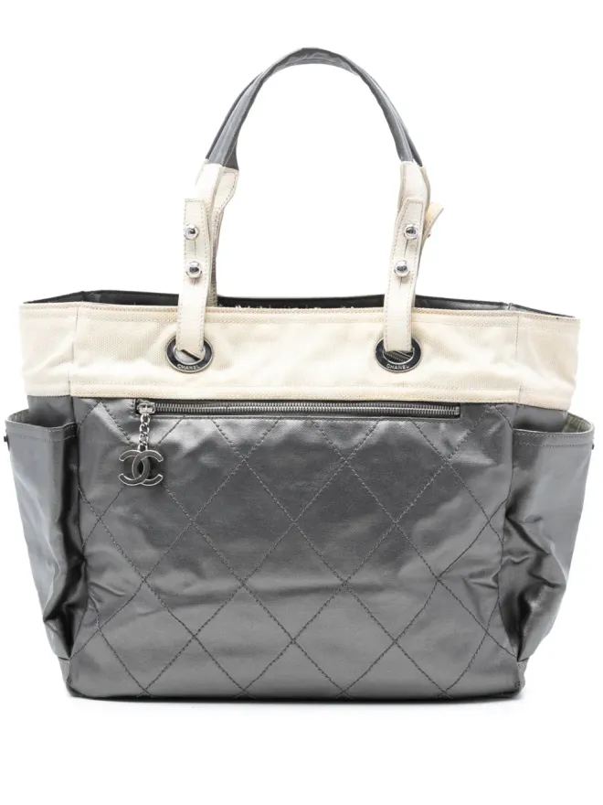 CHANEL Pre-Owned CHANEL Vintage ビカラー キルテッド コーテッドキャンバス パリ・ビアリッツ トートバッグ - グレーの商品画像