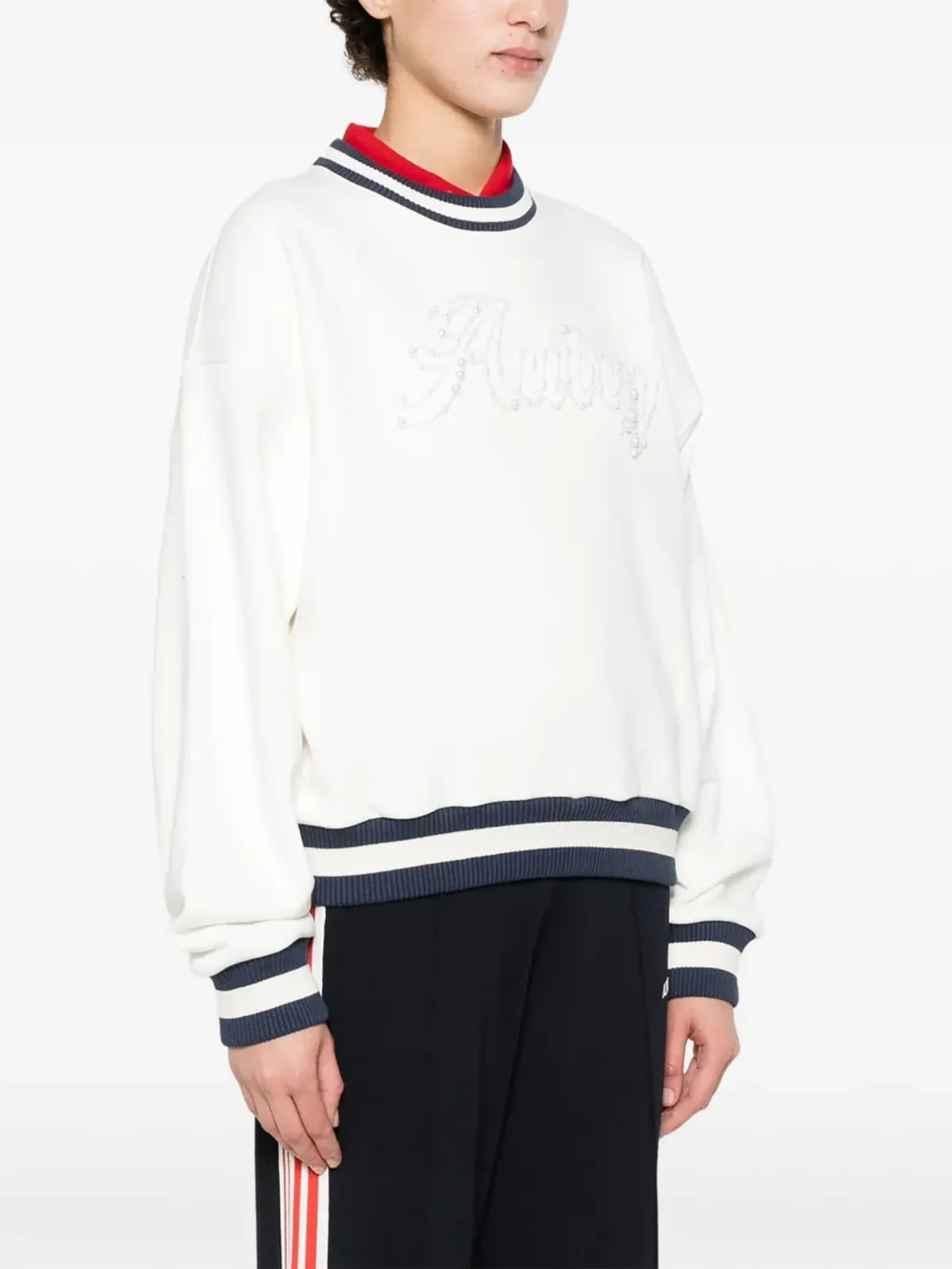 Autry pearl-embellished stripe sweatshirt - White - 画像3