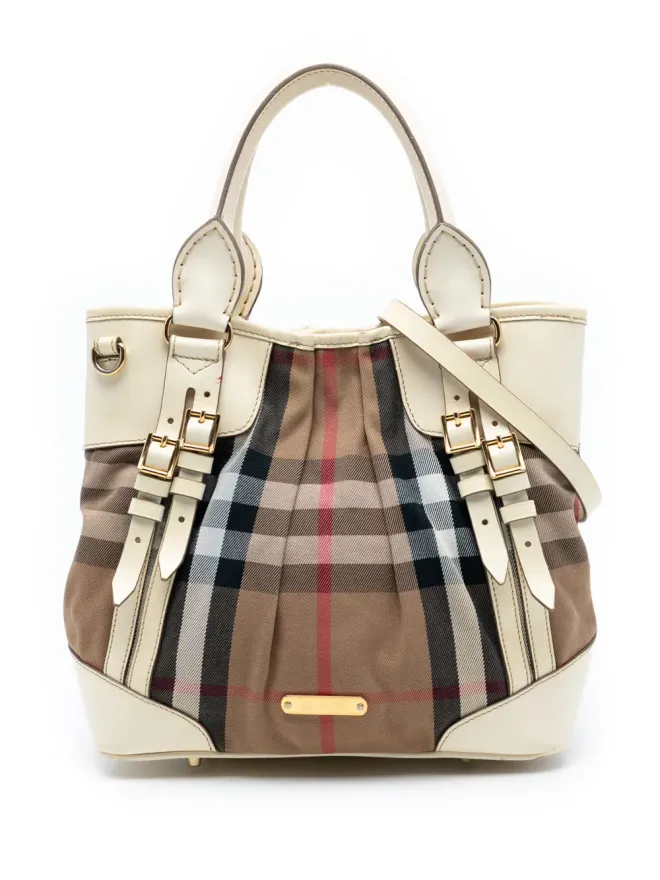 Burberry Pre-Owned Burberry Vintage ハウスチェック キャンバスとレザー ブライドル・ホイップステッチ サッチェルの商品画像
