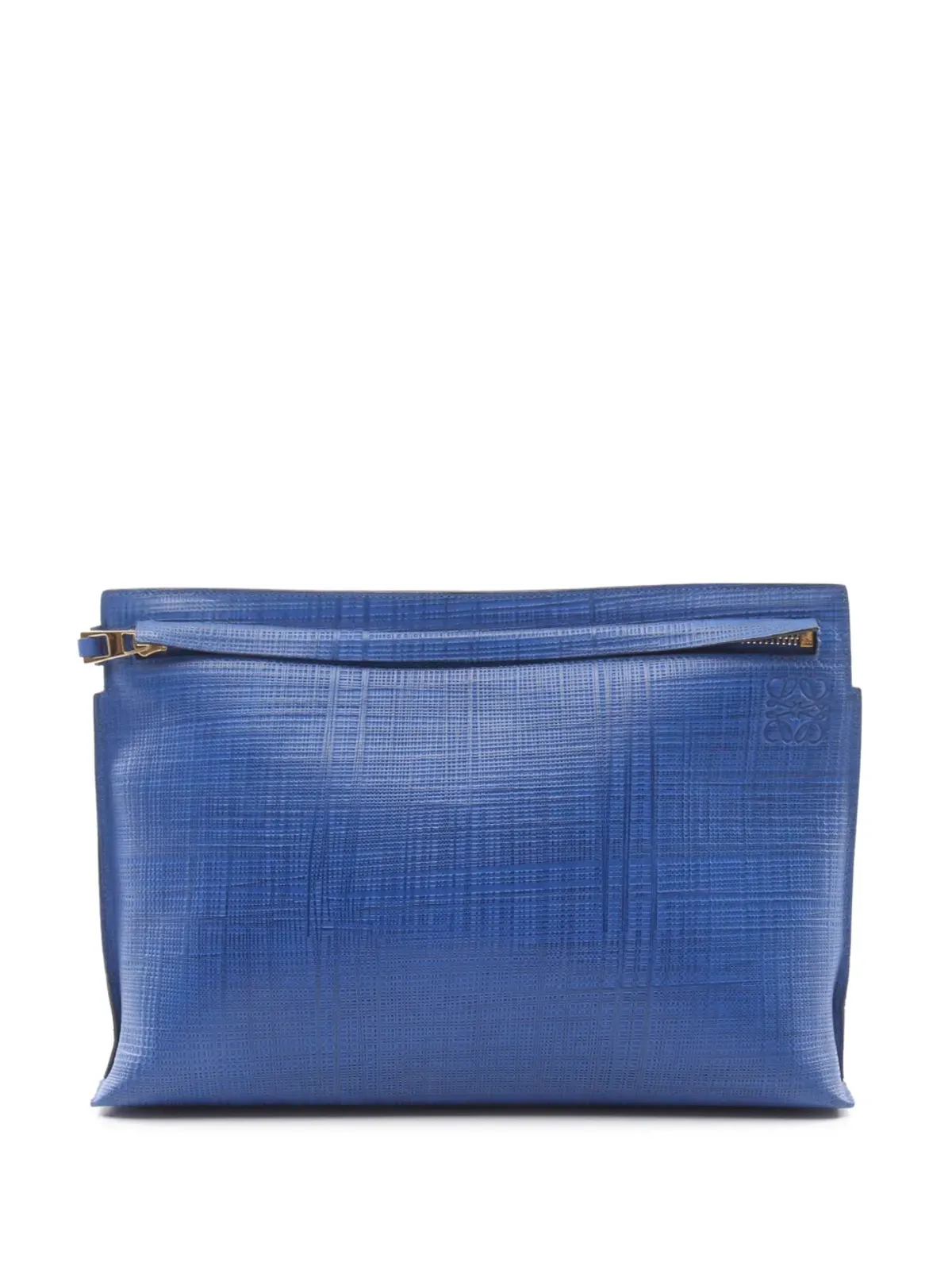 Loewe ビンテージ 大型リネンエンボス パテント アナグラムリピート Tポーチ クラッチバッグ - ブルー - 画像1