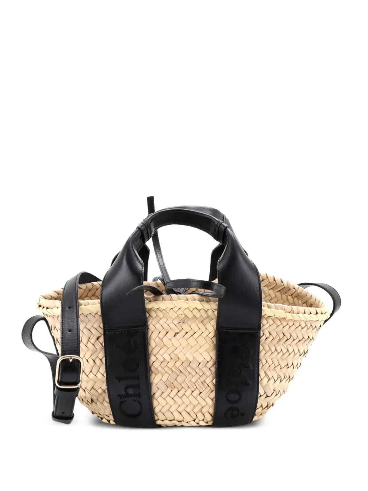 Chloé Pre-Owned Sense バスケット トート ラフィア×レザー ミディアム ショルダーバッグ - Neutrals - 画像1