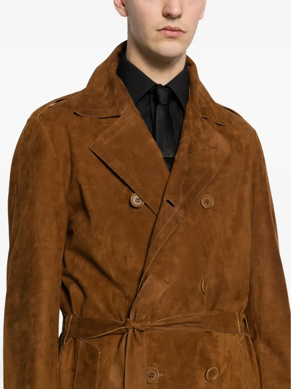Salvatore Santoro belted double-breasted coat - Brown - 画像5