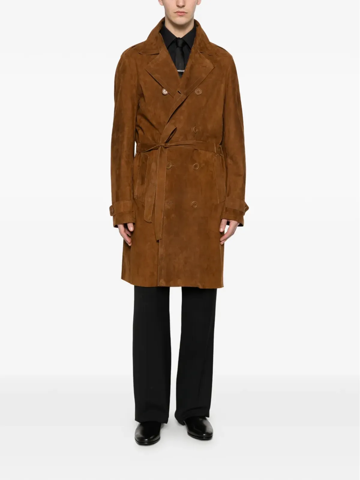 Salvatore Santoro belted double-breasted coat - Brown - 画像2