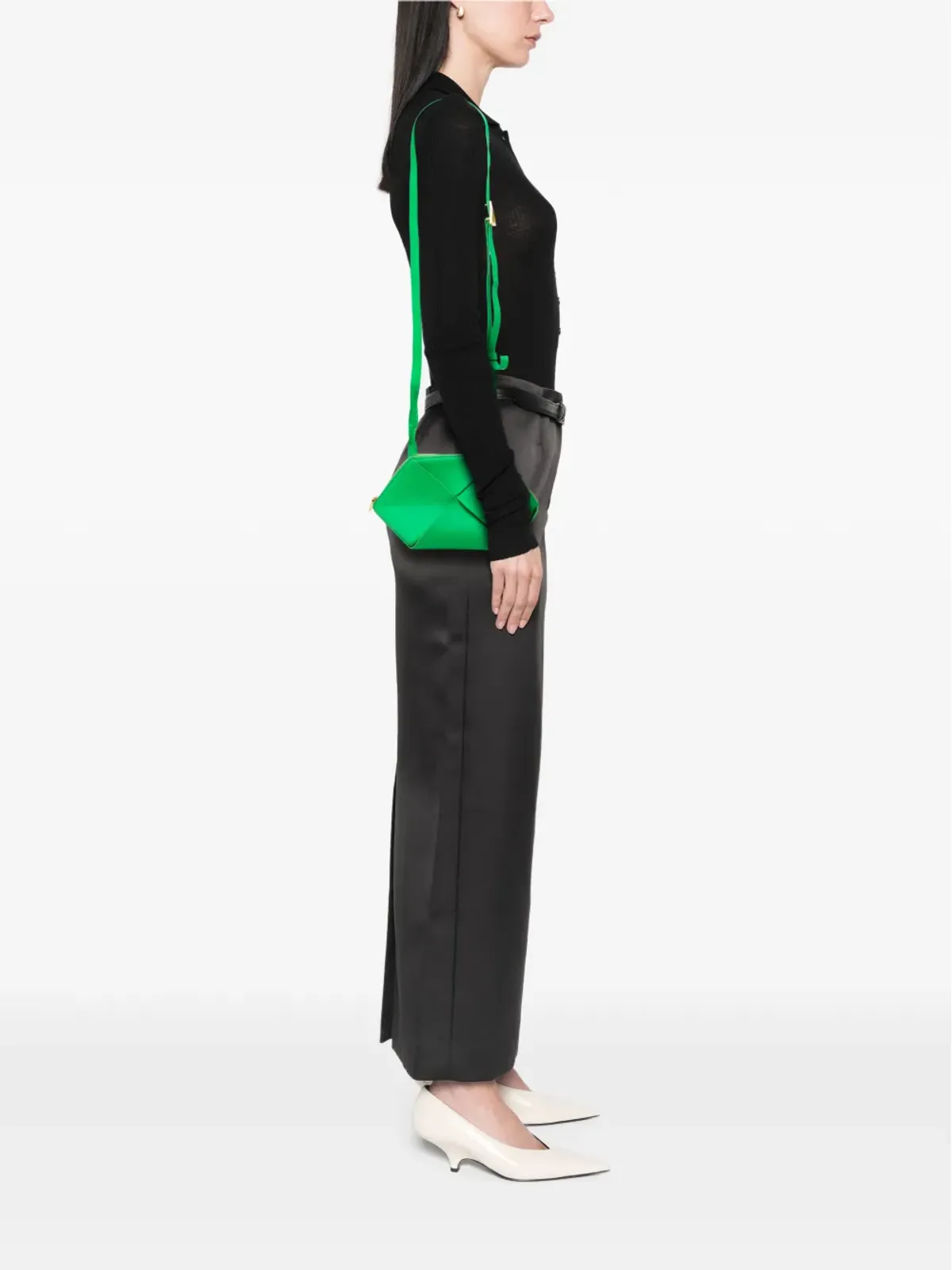 Bottega Veneta Pre-Owned ミニ ナパレザー イントレチャート Origami クロスボディバッグ グリーン - 画像2
