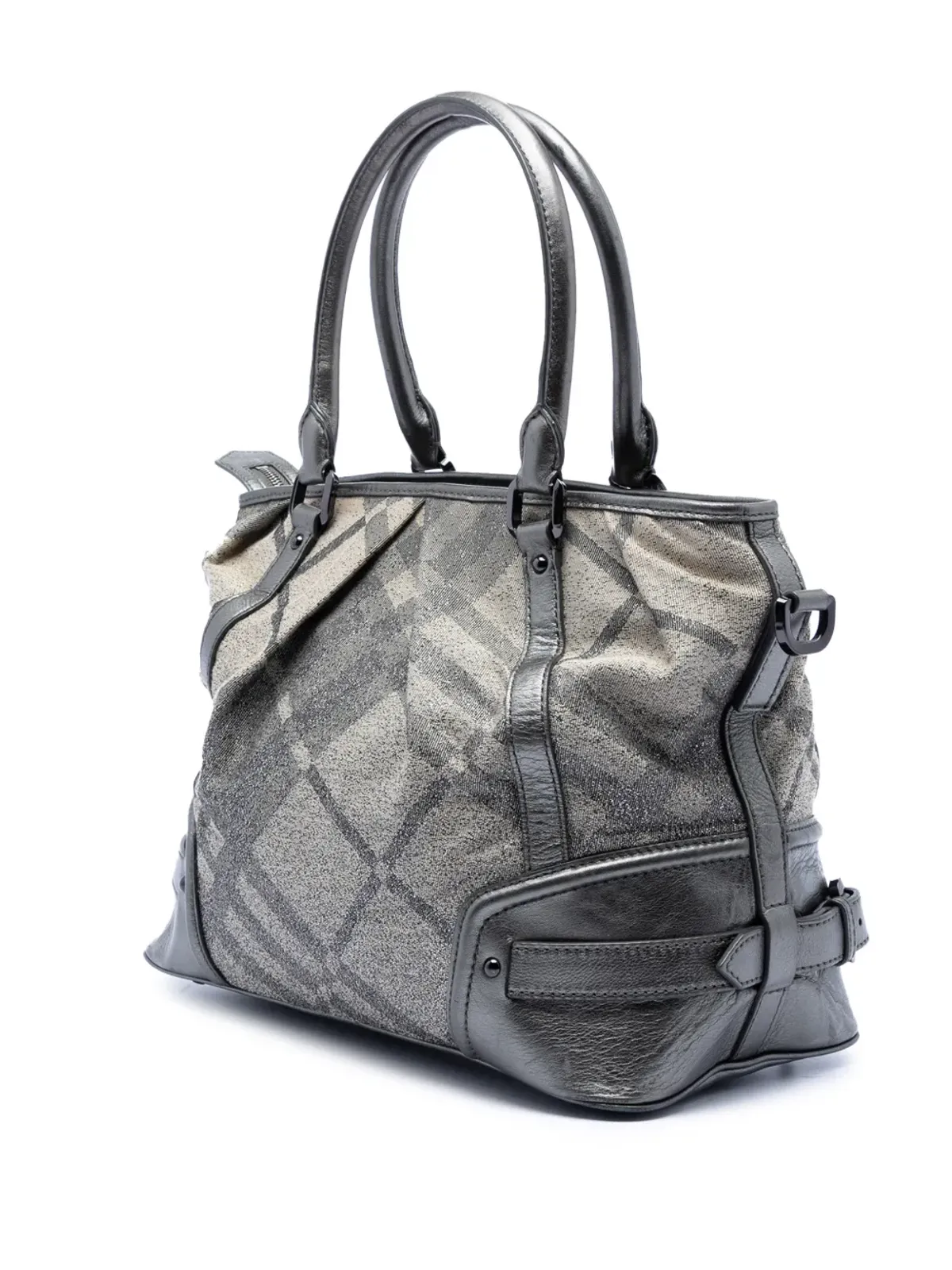 Burberry Pre-Owned グリッター・スモーク・チェック・キャンバス・チェック・サッチェル - Silver - 画像3