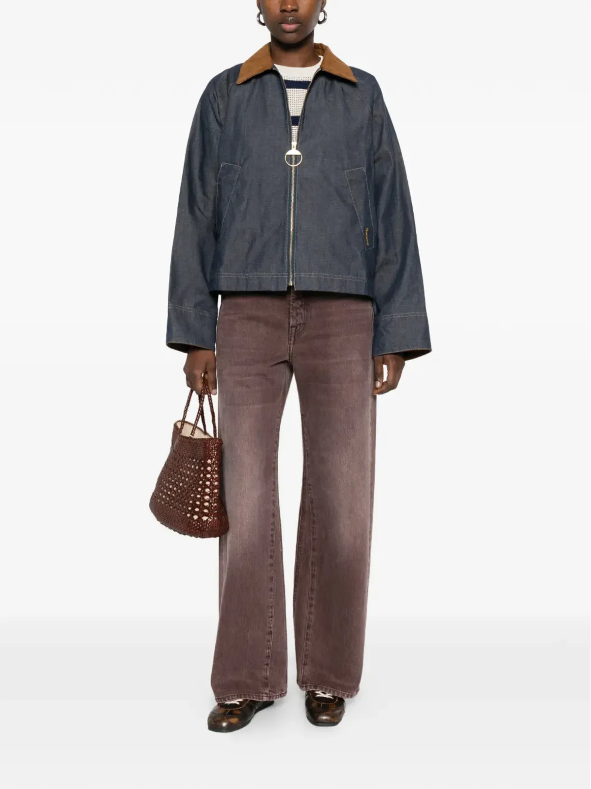 Barbour フレックルトン コントラストカラー襟 ジップファスナー付きジャケット - 画像2