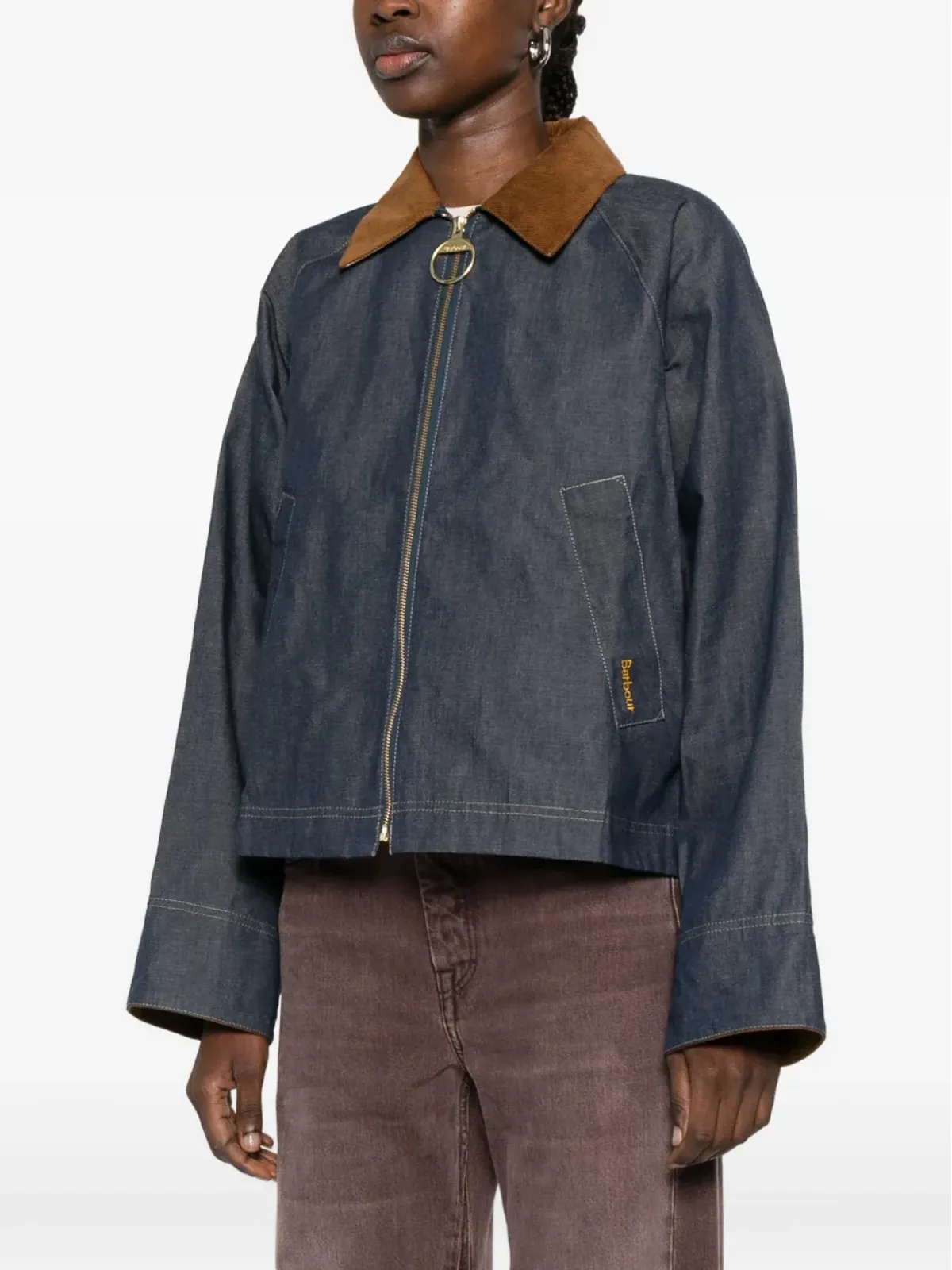 Barbour フレックルトン コントラストカラー襟 ジップファスナー付きジャケット - 画像3