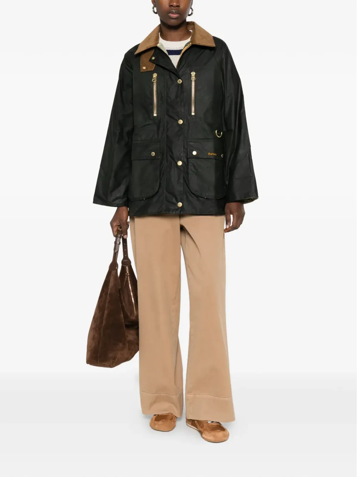 Barbour アーギル ジップファスナー付きパッチポケット ジャケット グリーン - 画像2