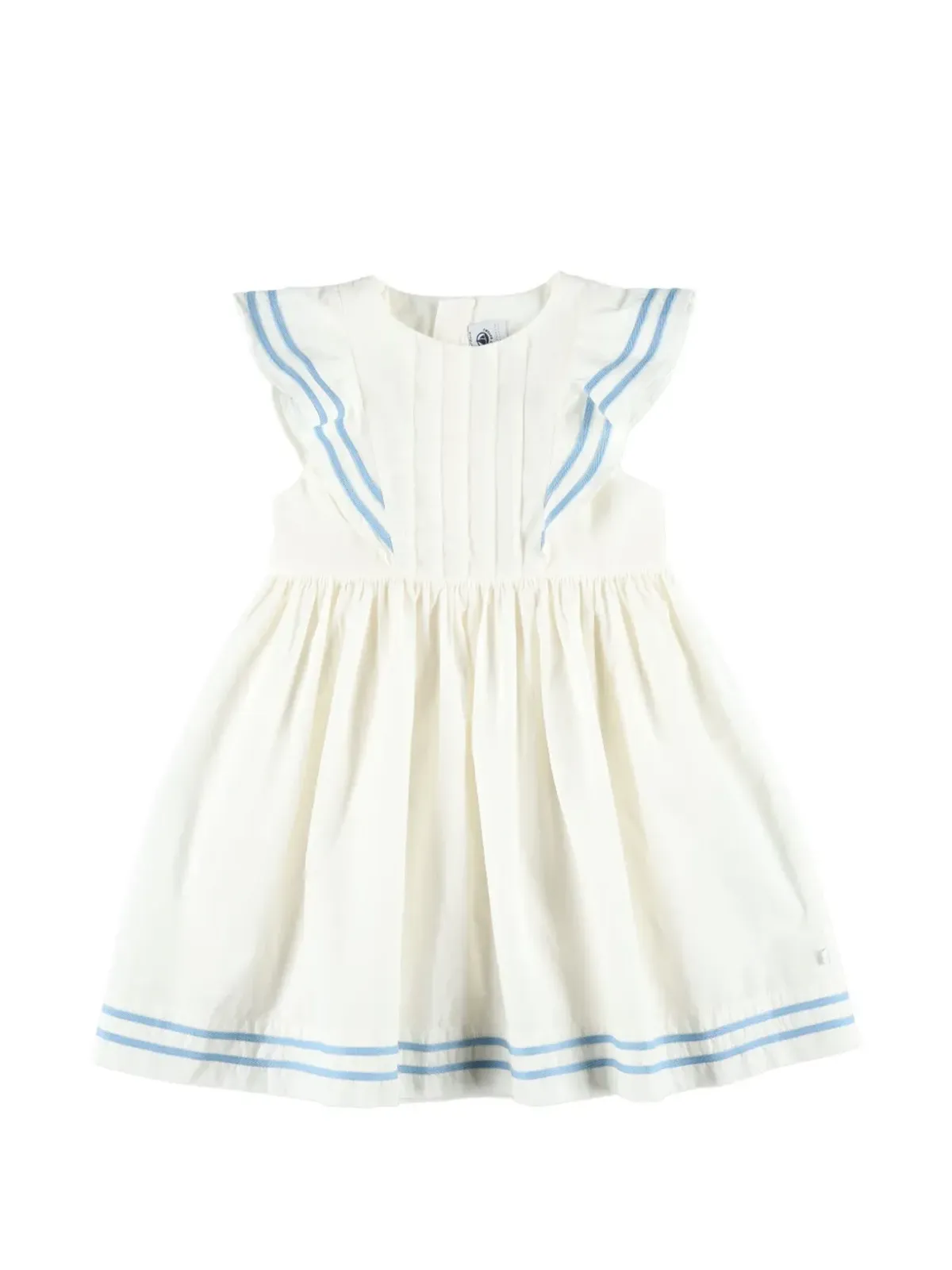 Petit Bateau フリル付きストライプトリムドレス - 画像1