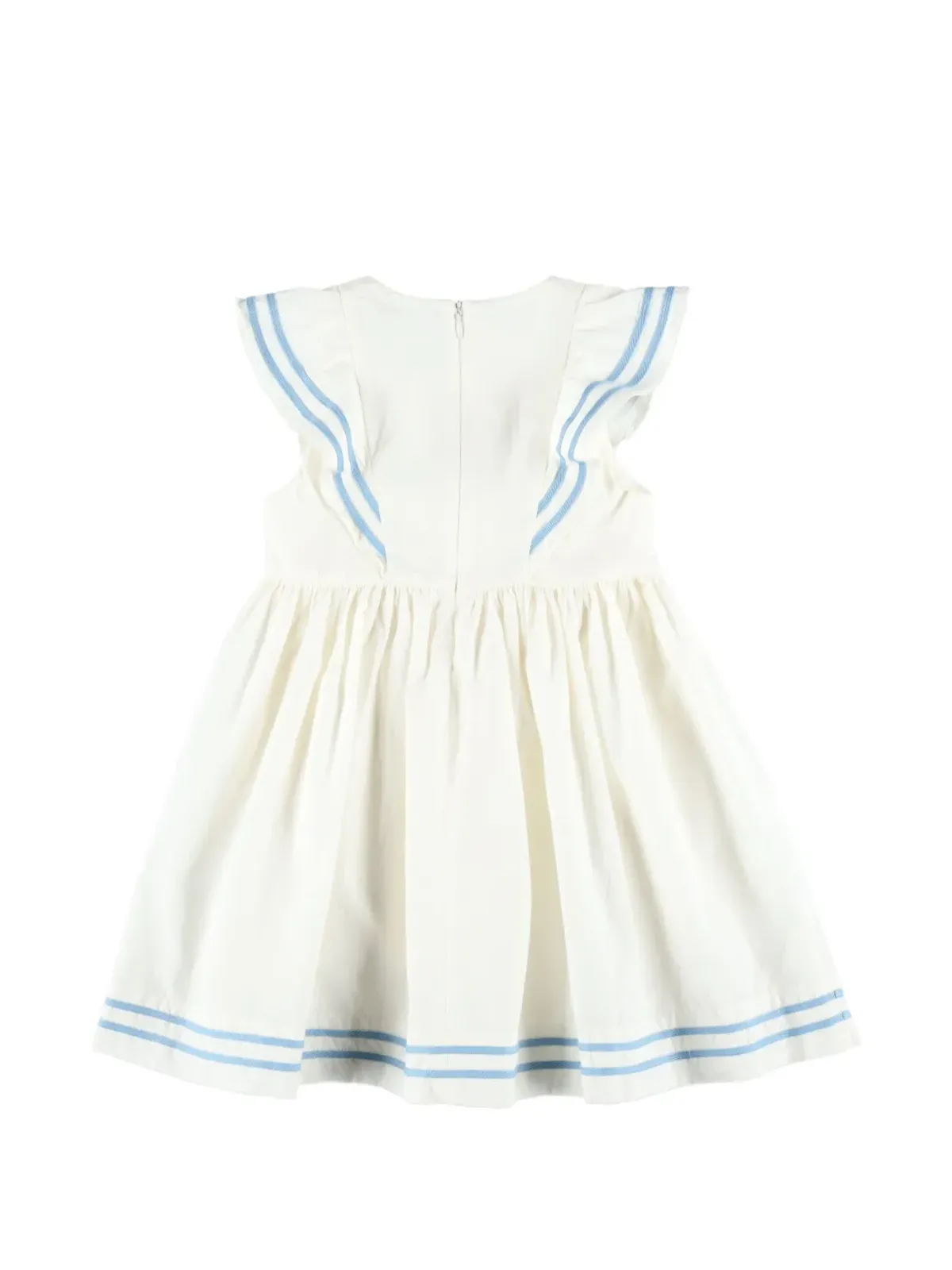 Petit Bateau フリル付きストライプトリムドレス - 画像2