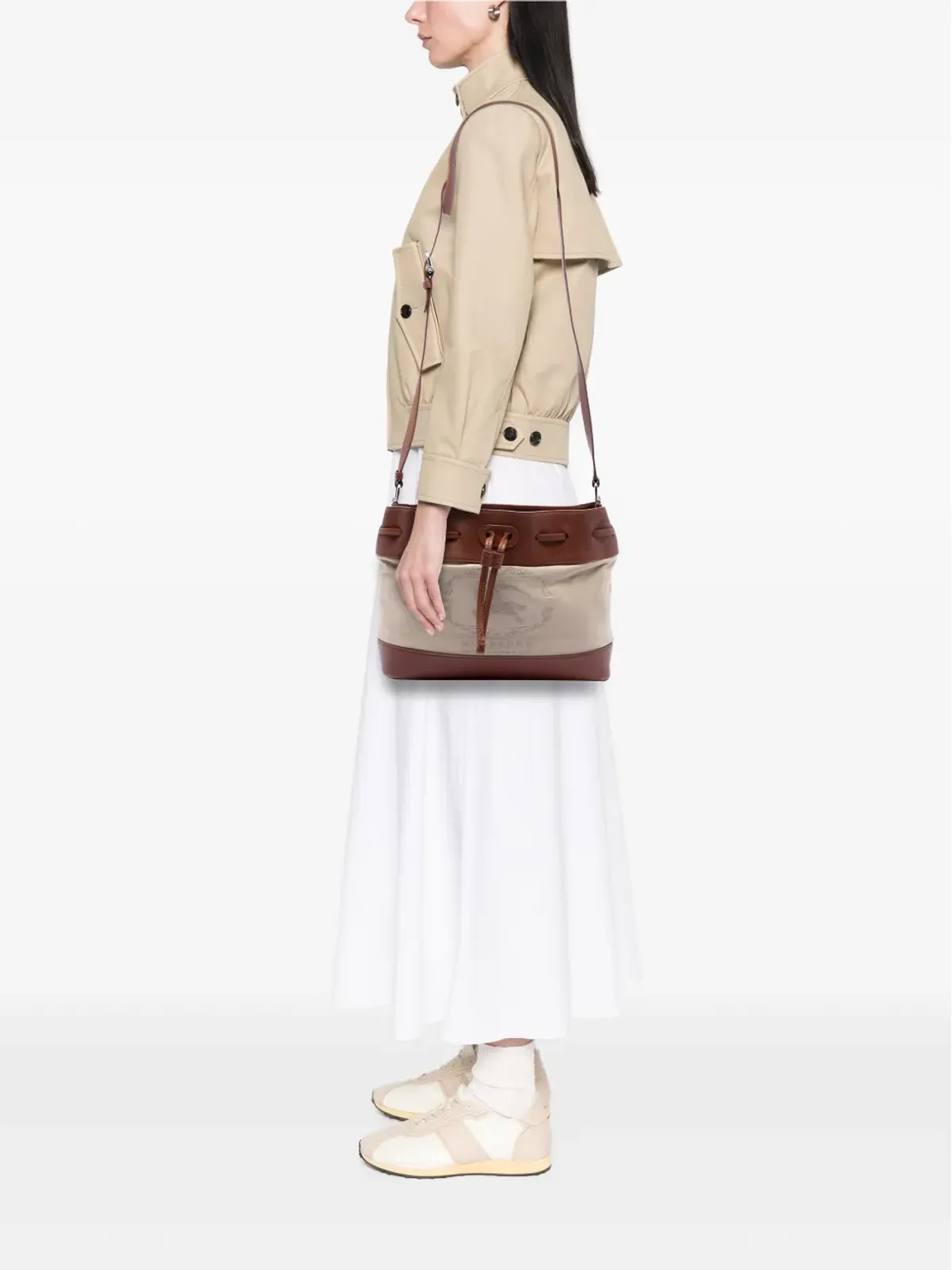 Burberry Pre-Owned レザー トリム キャンバス ドローストリング バケットバッグ - 画像2