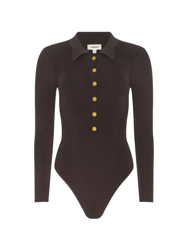 L'AGENCE L'Agence ボタン付きポロトップ（ブラウン）の商品画像