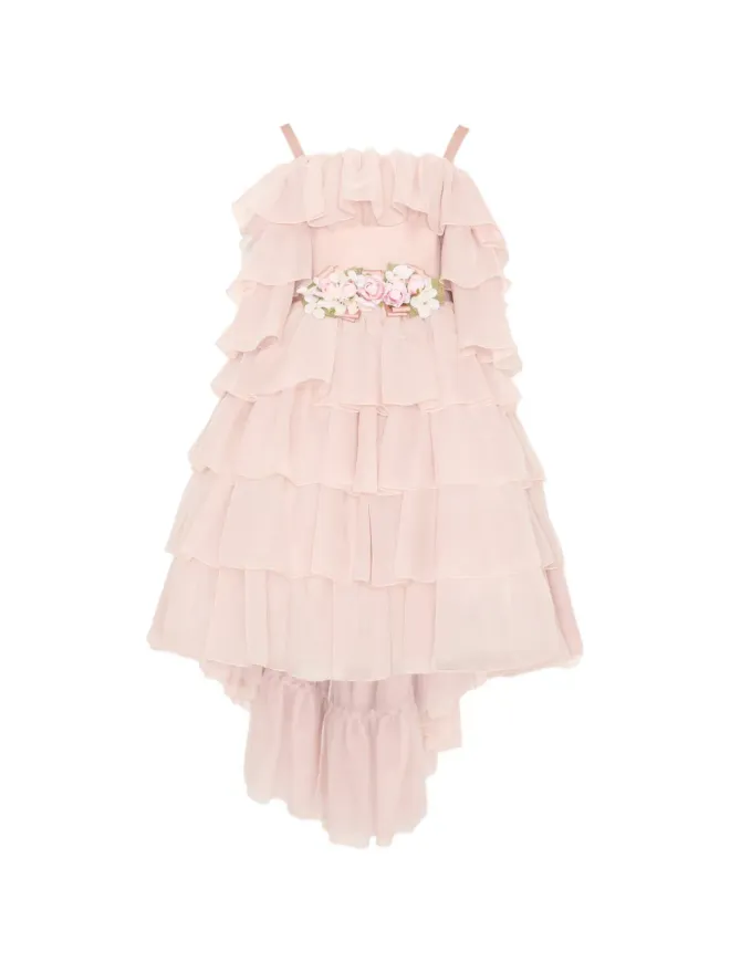 Colorichiari Colorichiari ピンクのフリルティアード花柄アップリケドレスの商品画像