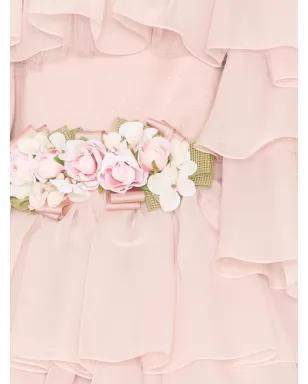 Colorichiari ピンクのフリルティアード花柄アップリケドレス - サムネイル3
