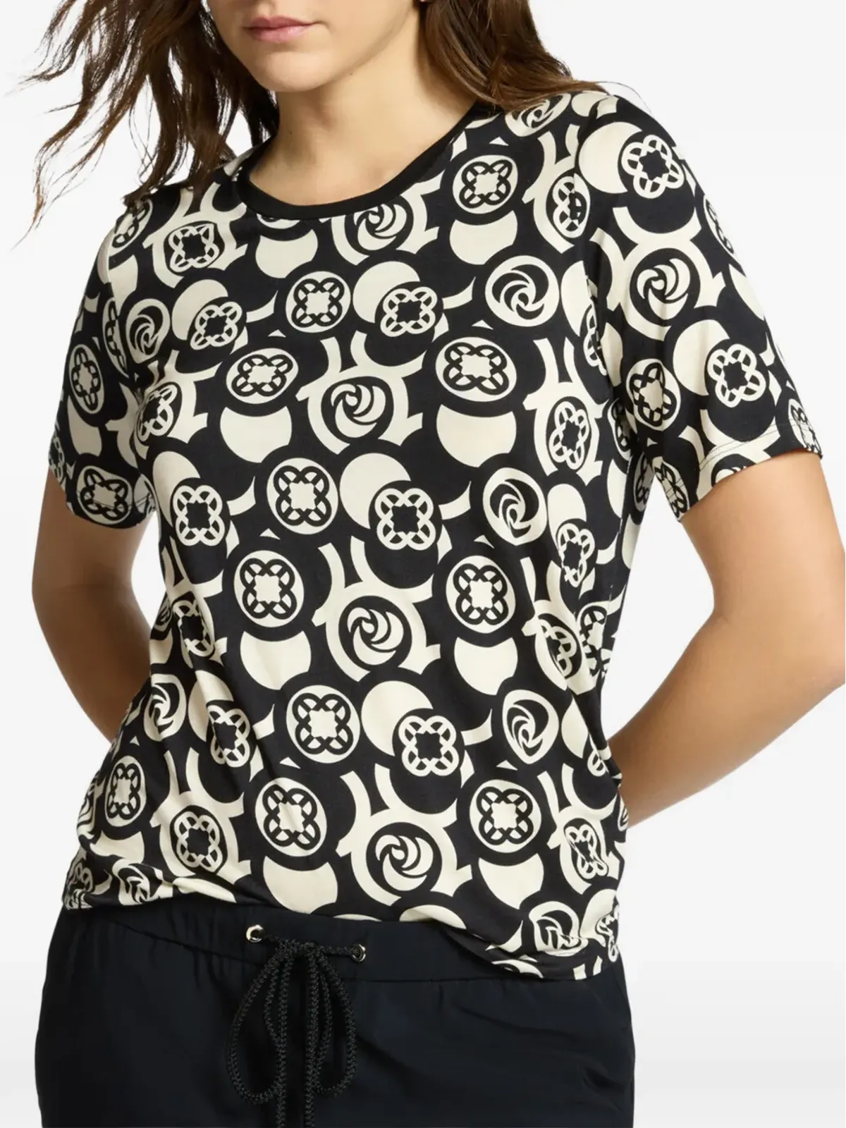 ELENA MIRO` geometric-pattern crew-neck T-shirt - 画像2