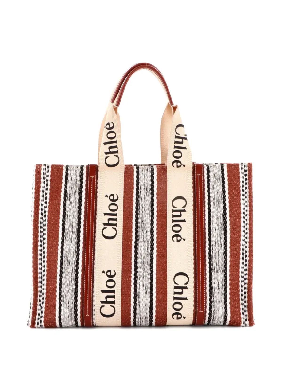 Chloé Pre-Owned 木目調ストライプリネン ラージ トートバッグ - 画像2