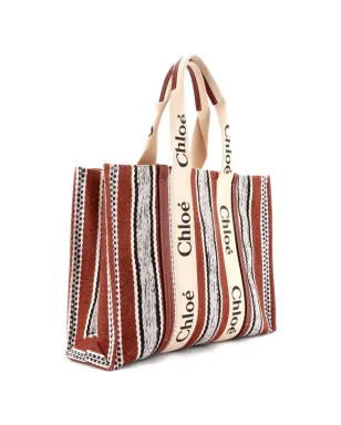 Chloé Pre-Owned 木目調ストライプリネン ラージ トートバッグ - サムネイル3
