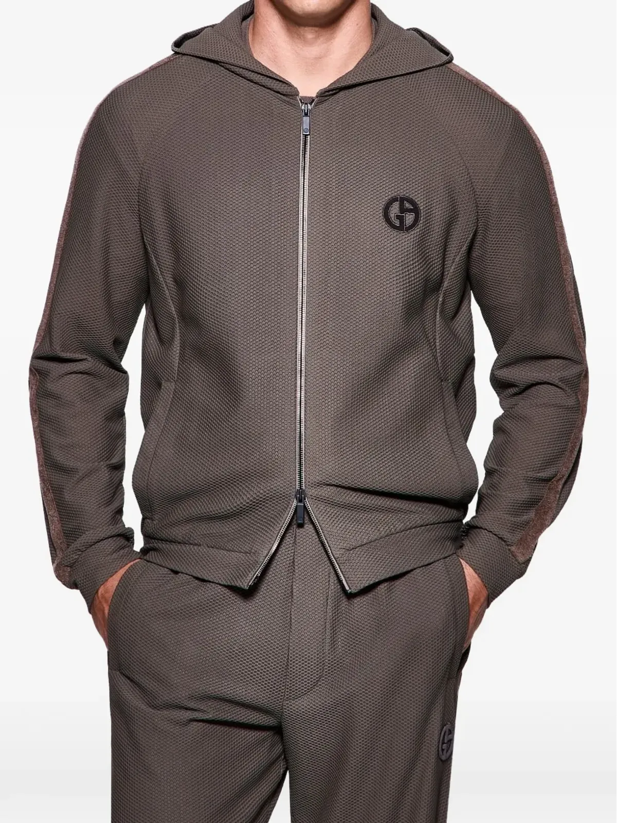 Giorgio Armani ジップアップ ウォッフルファブリック パーカー - Brown - 画像2