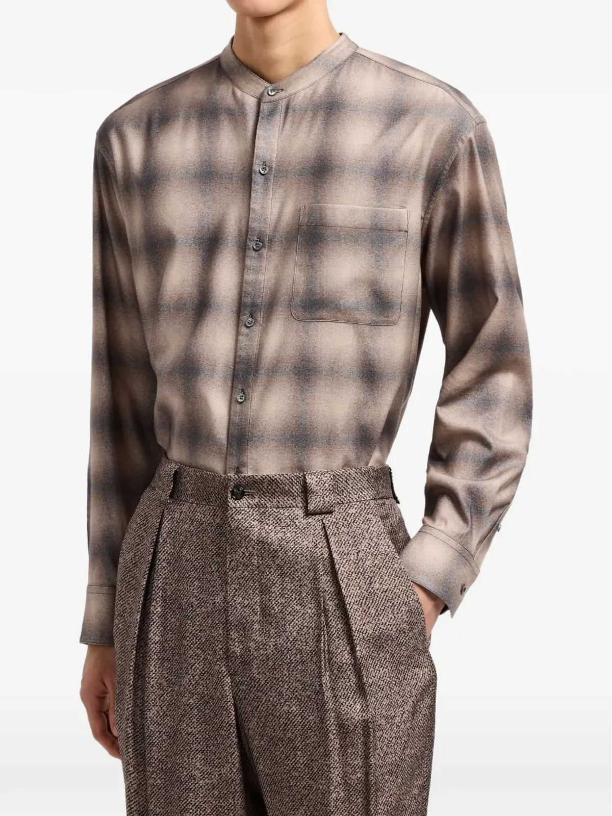 Giorgio Armani 衿なしチェック柄シャツ - ニュートラルカラー - 画像2