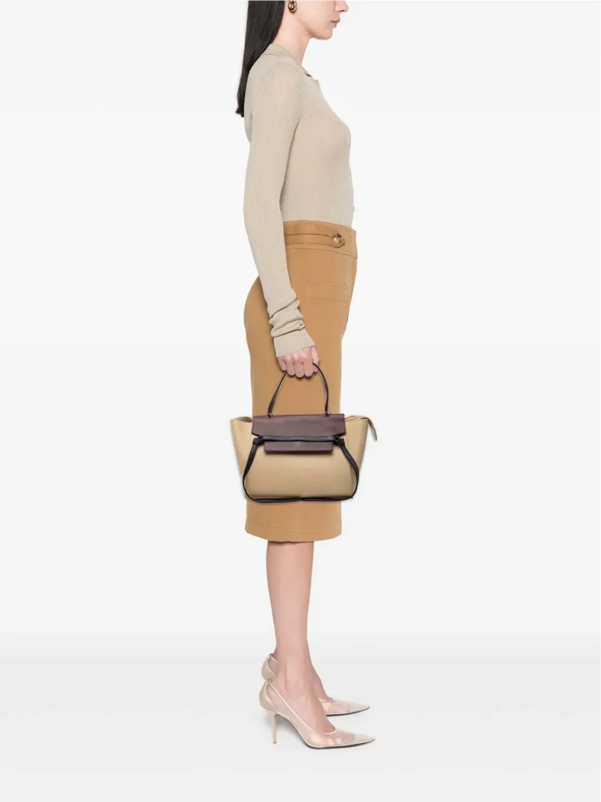 Celine Pre-Owned 2014 ミニ トリコロール グレインド カーフスキン ベルトサッチェル - ブラウン - 画像2