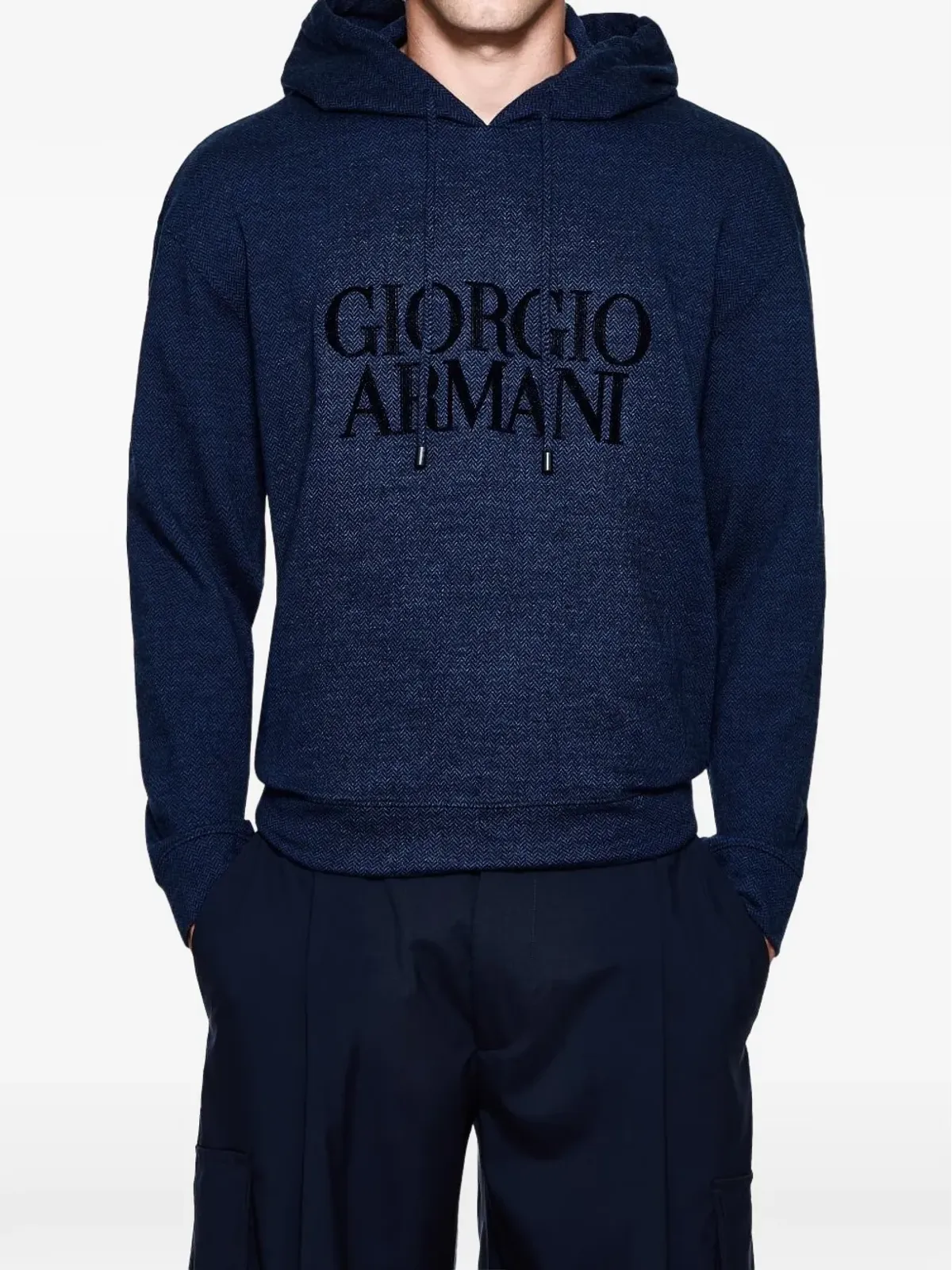 Giorgio Armani ロゴ入りドローストリングフーディ（ブルー） - 画像2