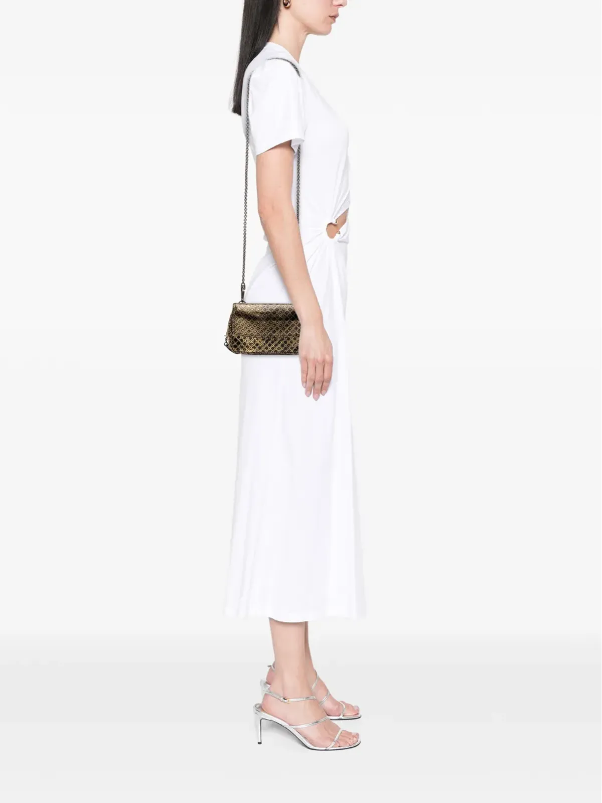 Bottega Veneta Pre-Owned メタリックカーフスキン インテレッチオミラージュ チェーンフラップ クロスボディバッグ - ゴールド - 画像2