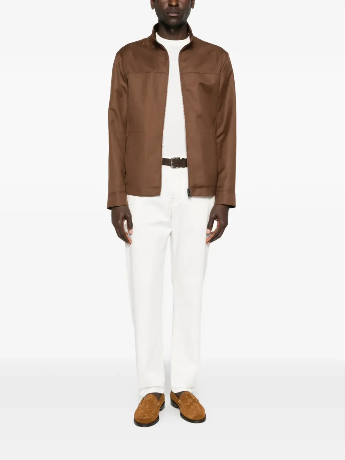Canali zip-up shirt jacket - Brown - 画像2
