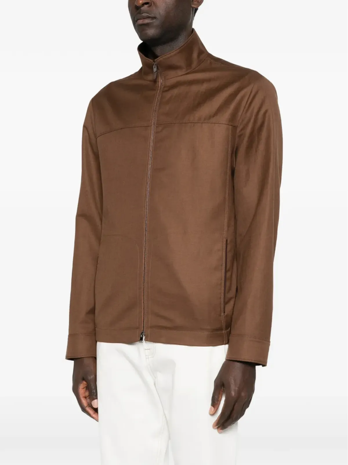 Canali zip-up shirt jacket - Brown - 画像3