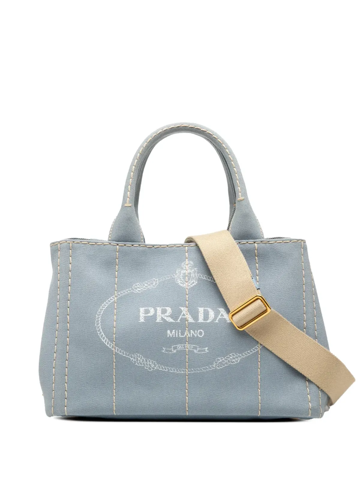 Prada ビンテージ 2000-2025 小型キャンバス カナパ ロゴ サッチェル ブルー - 画像1