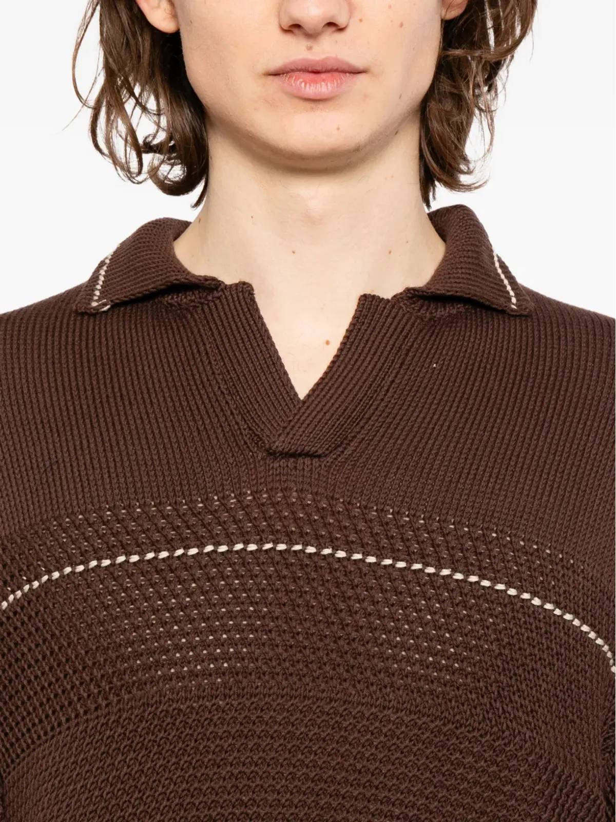 Canali striped V-neck jumper - Brown - 画像5