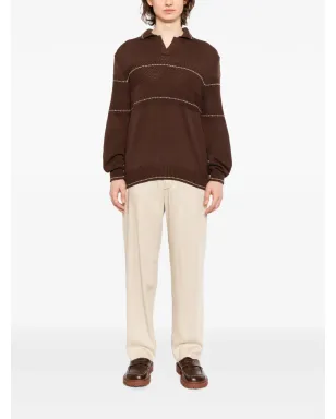 Canali striped V-neck jumper - Brown - サムネイル2