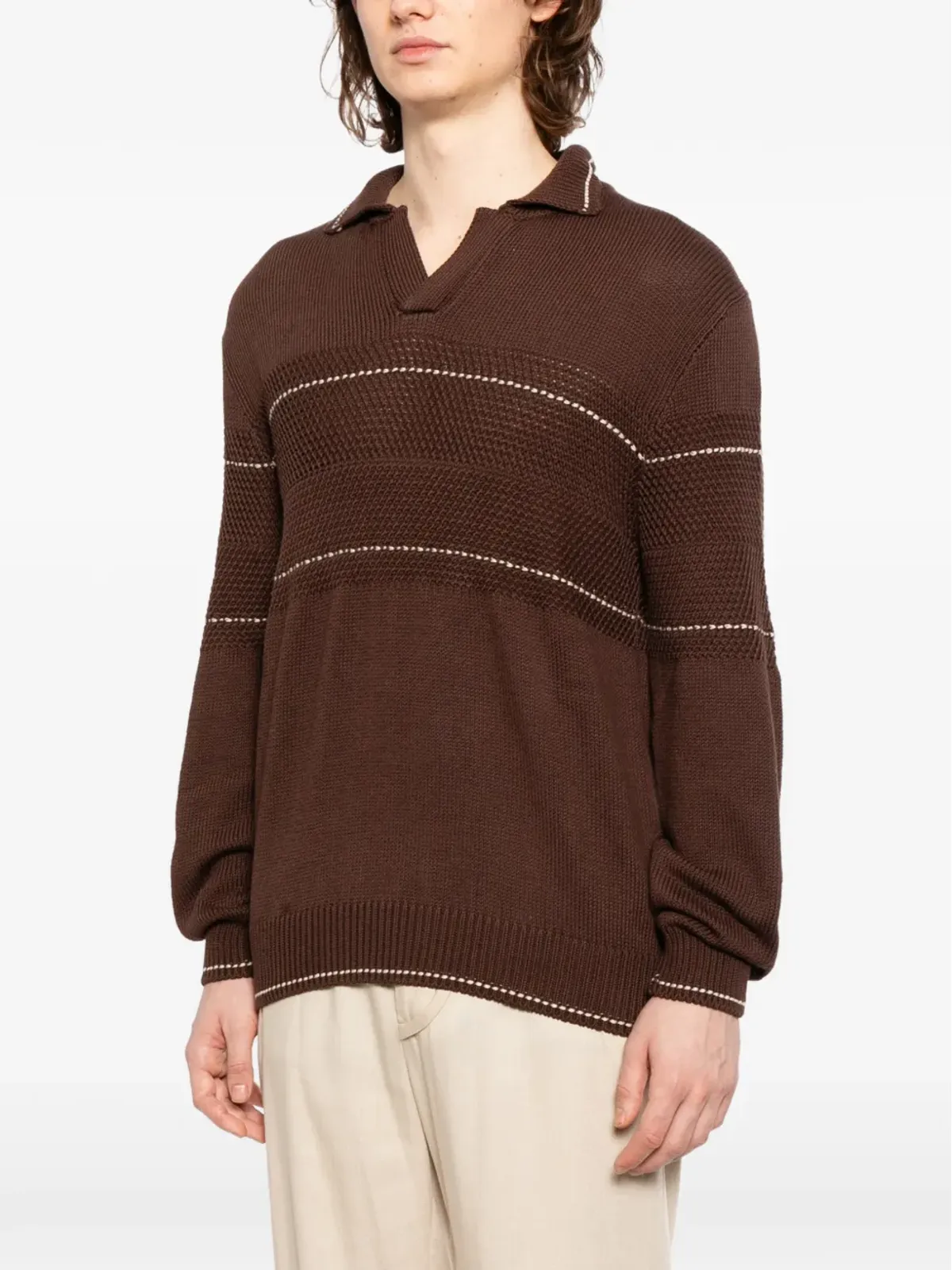 Canali striped V-neck jumper - Brown - 画像3