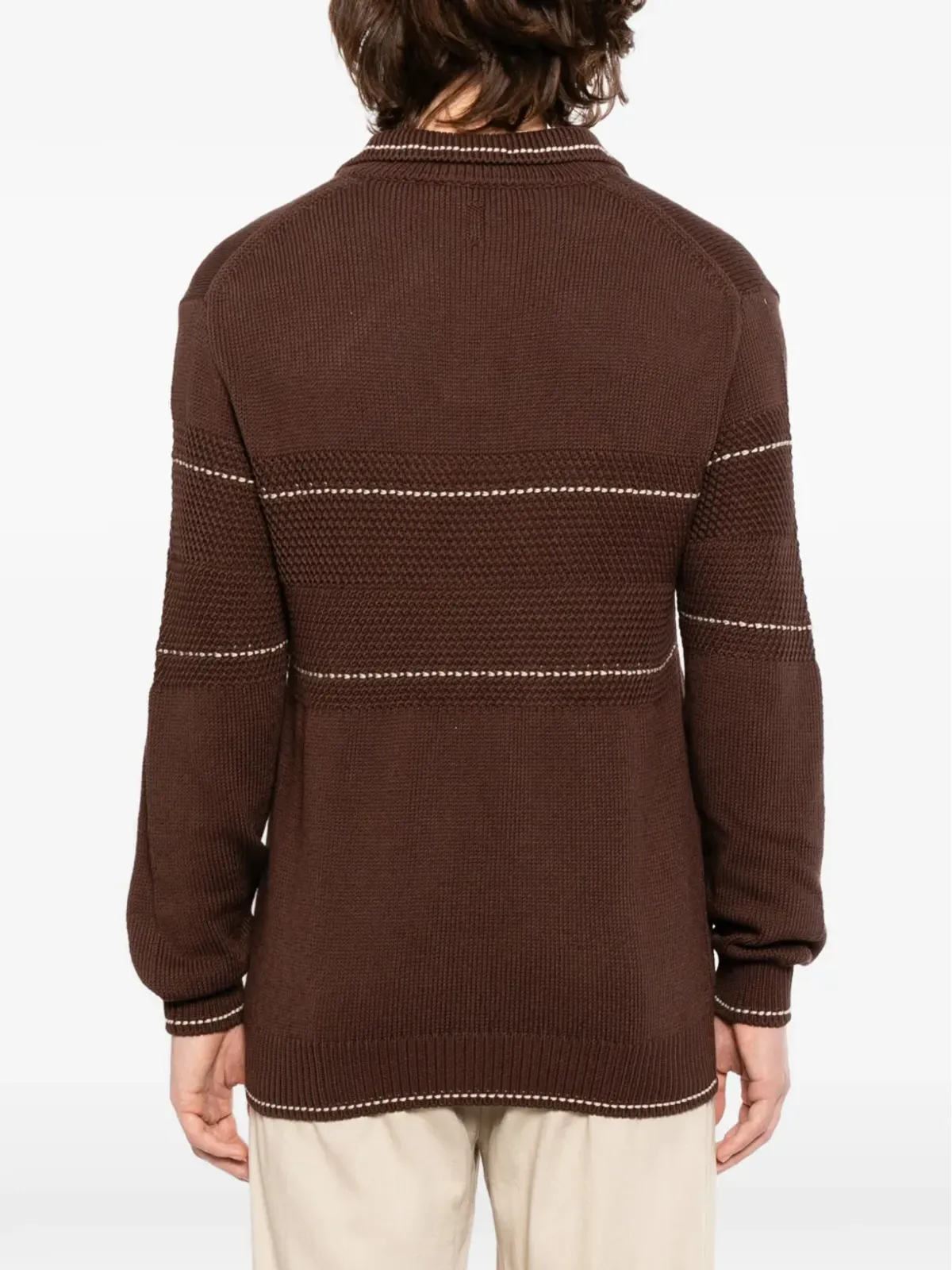 Canali striped V-neck jumper - Brown - 画像4