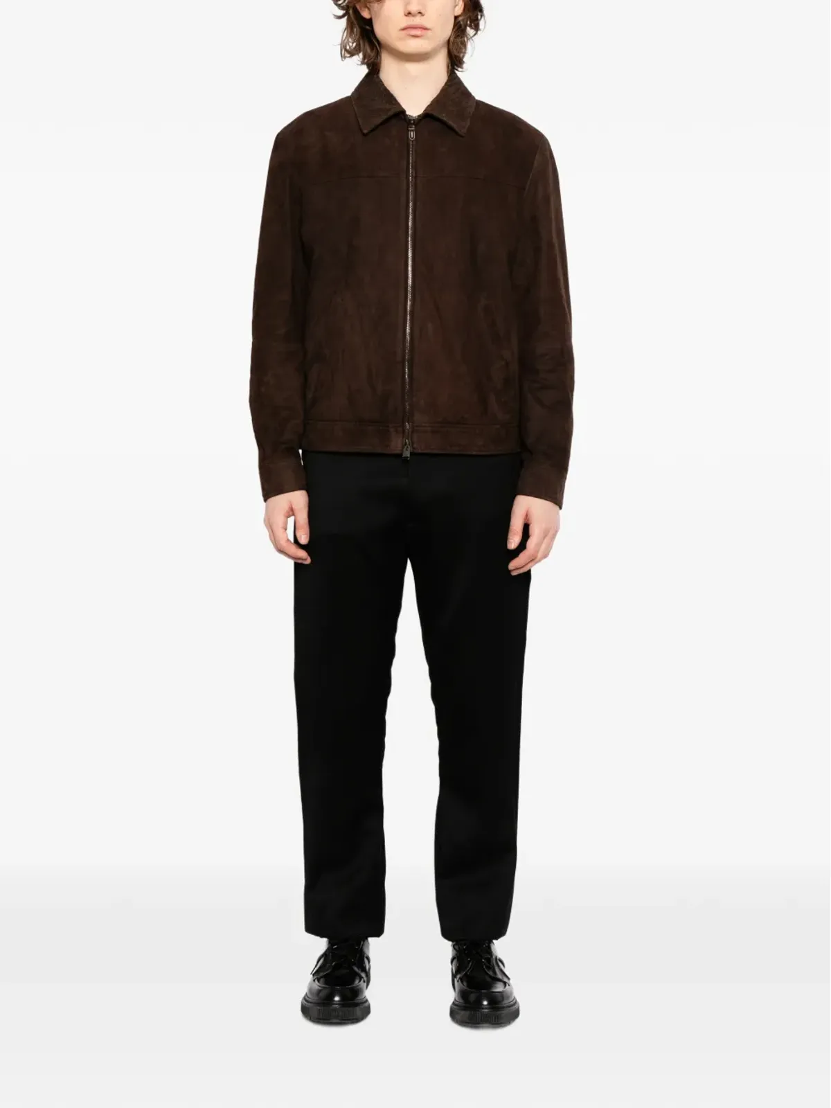 Canali ジップスエードジャケット ブラウン - 画像2