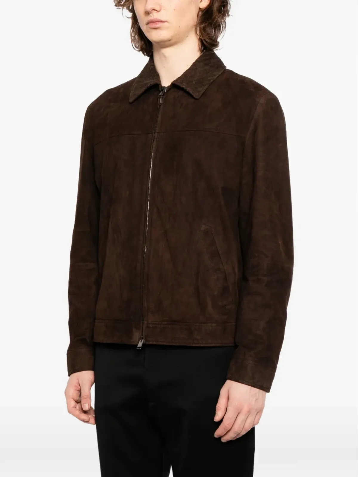 Canali ジップスエードジャケット ブラウン - 画像3