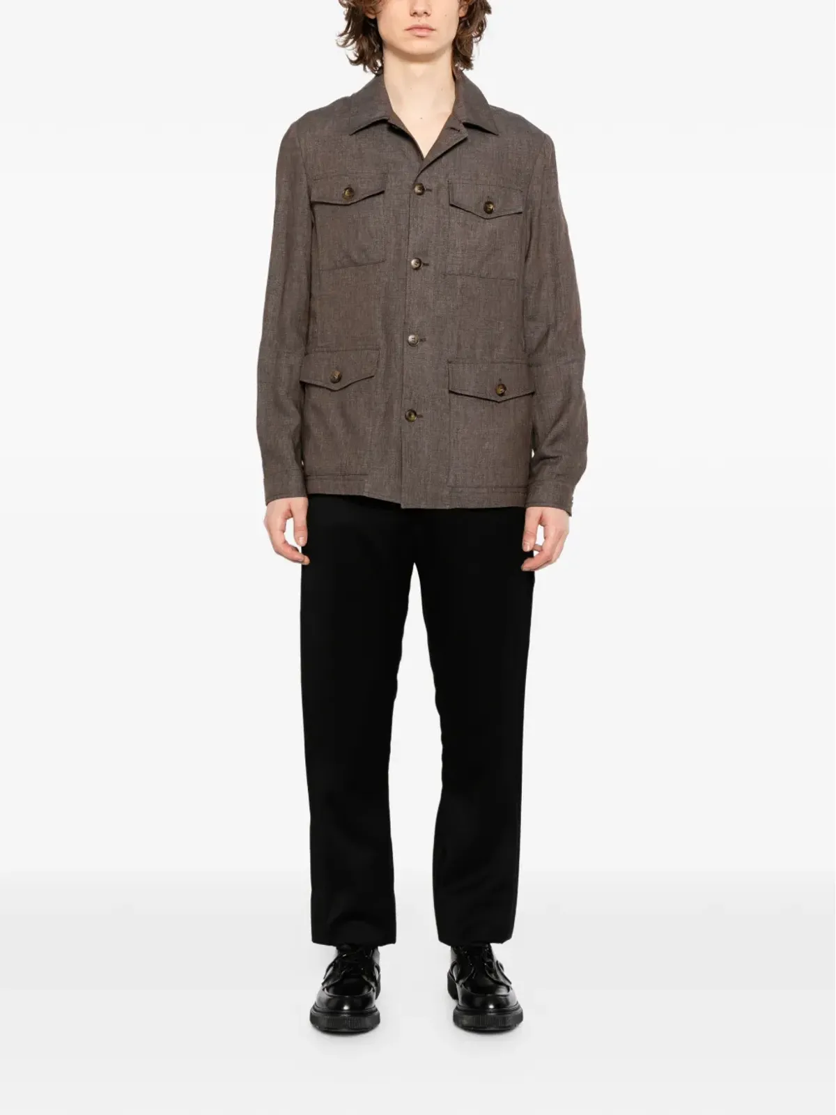 Canali フラップポケットシャツジャケット - ブラウン - 画像2
