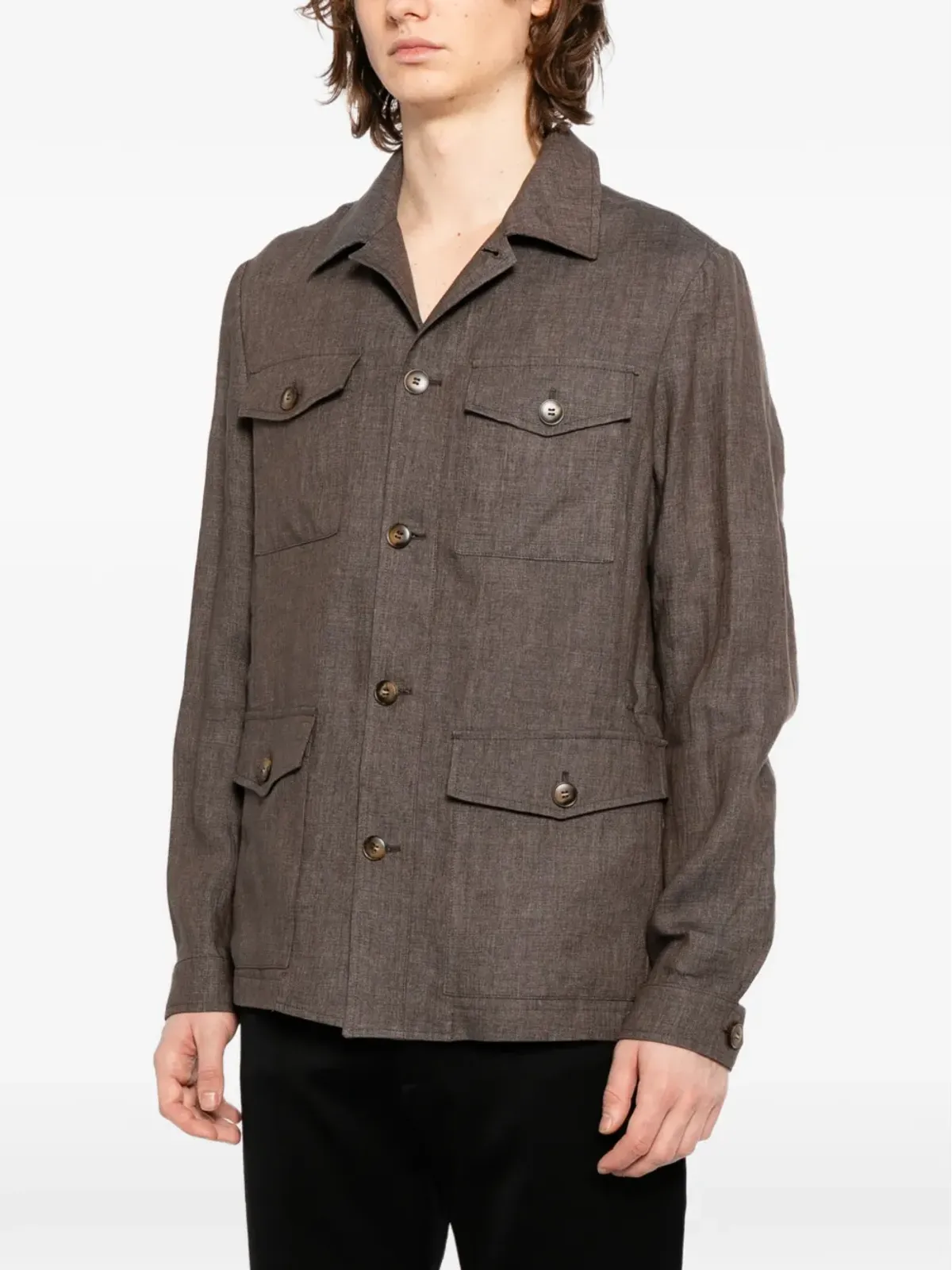 Canali フラップポケットシャツジャケット - ブラウン - 画像3