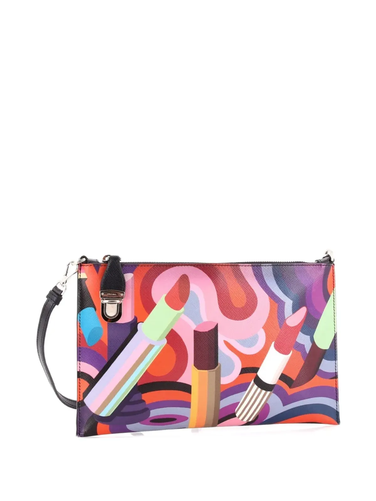 Prada Pre-Owned Push Lock Zip Pochette Printed Saffiano ショルダーバッグ - Multicolour - 画像3