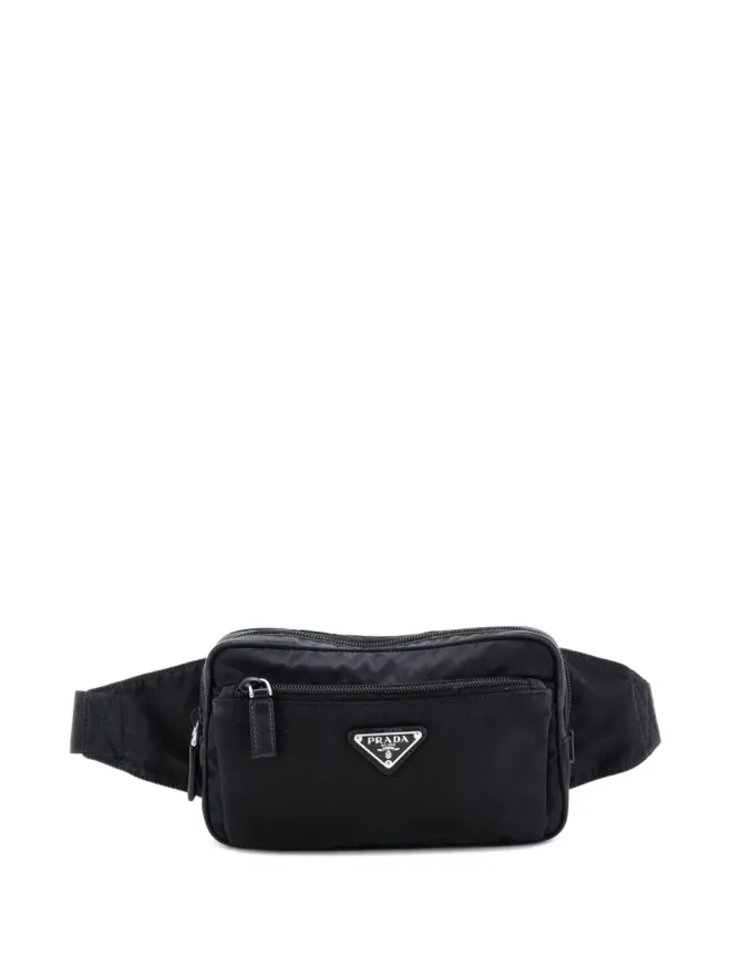Prada Pre-Owned Prada Pre-Owned フロントポケット付きリーニョン×サフィアーノレザー ベルトバッグ - ブラックの商品画像