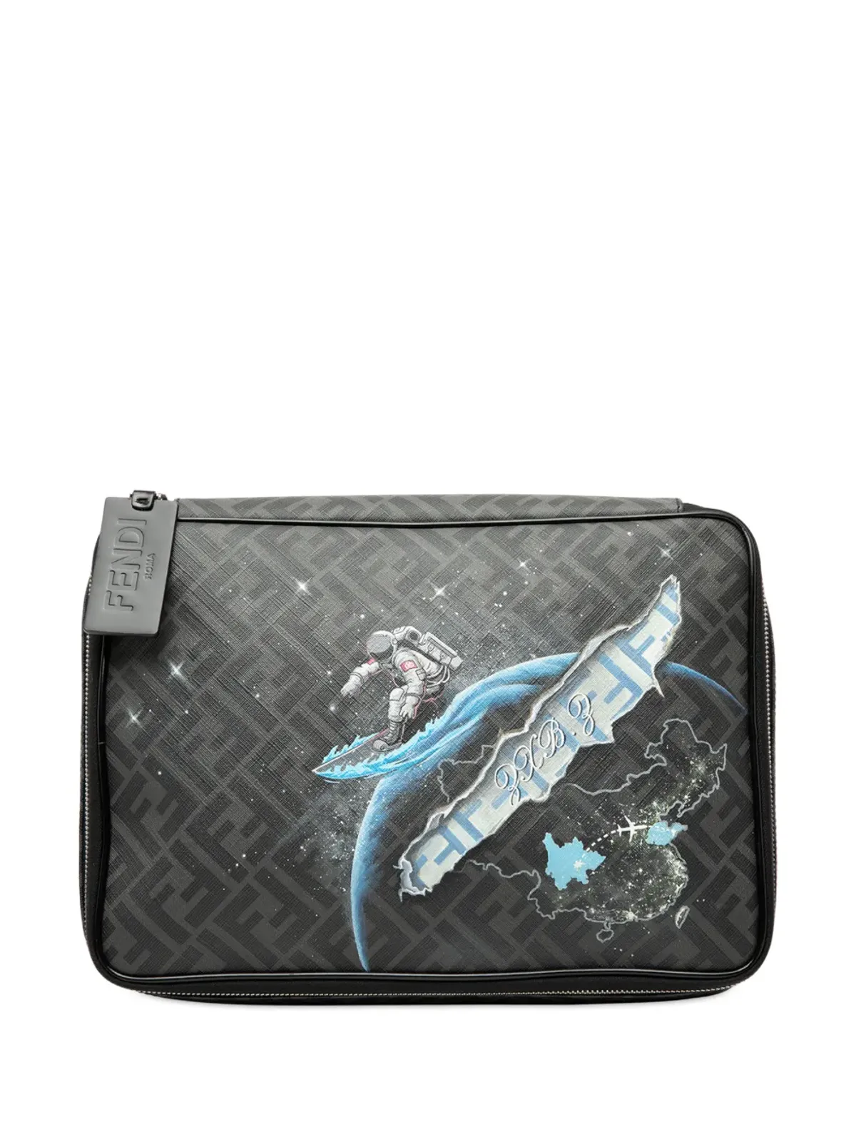 Fendi Pre-Owned Zucca コーティッドキャンバス サーフィング・アストロノート クラッチバッグ ブラック - 画像1
